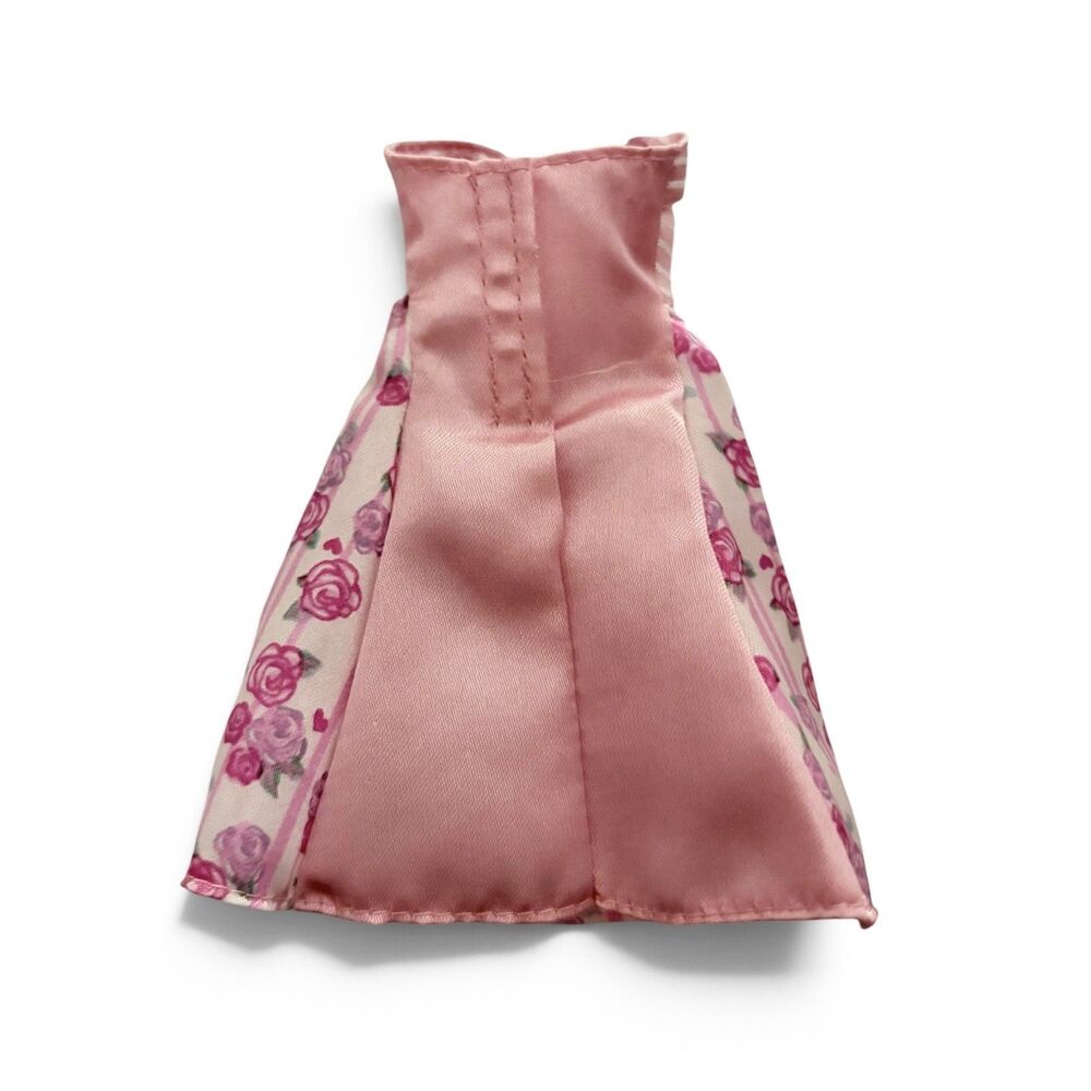 Barbie Fashion Pack Pink Satin Rose Print Roses Striped Mini Dress - Picture 2 of 2